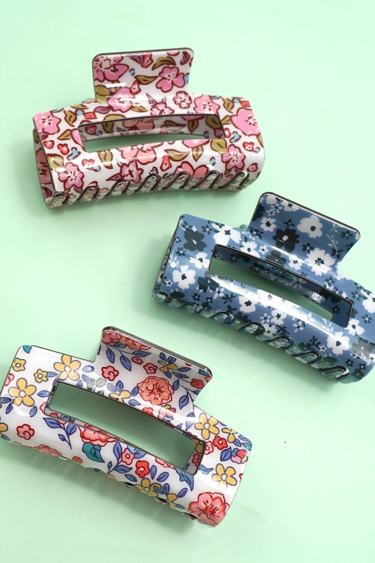 Jumbo Floral Rectangle Hair Claw Clips