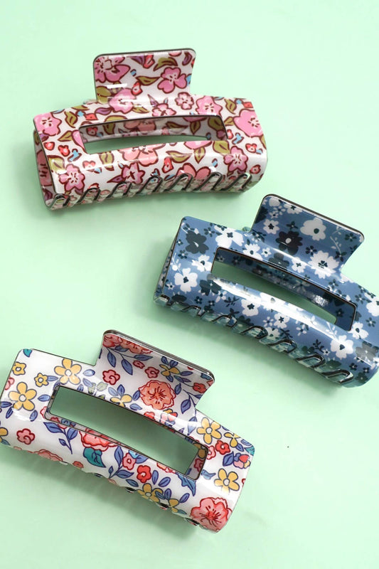 Jumbo Floral Rectangle Hair Claw Clips