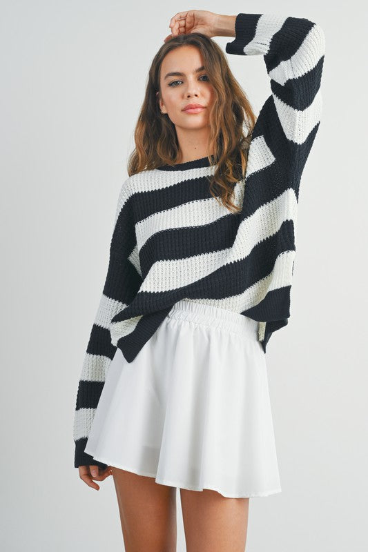 Striped Round Neck Long Sleeve Sweater