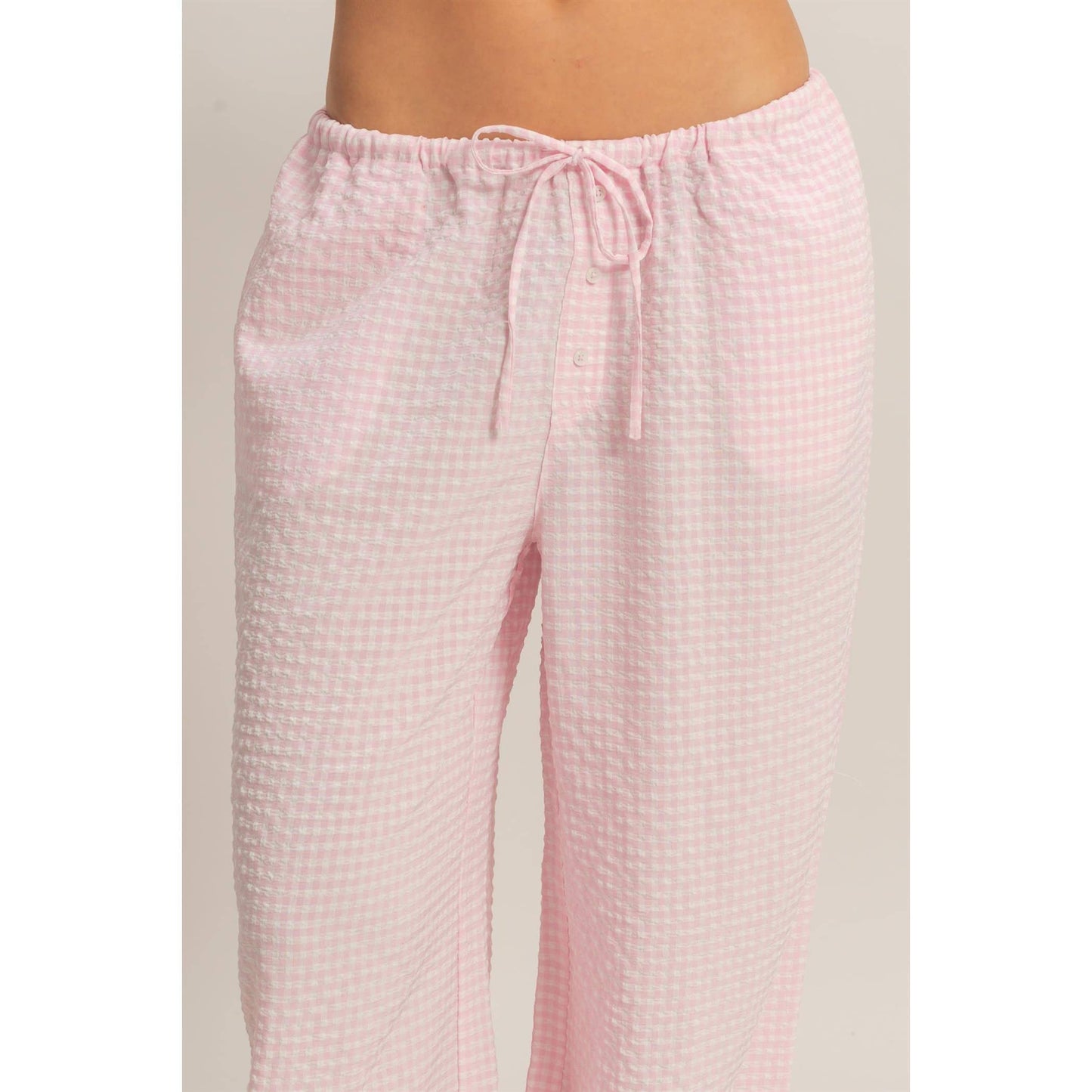 Gingham Drawstring Wide-Leg Pants