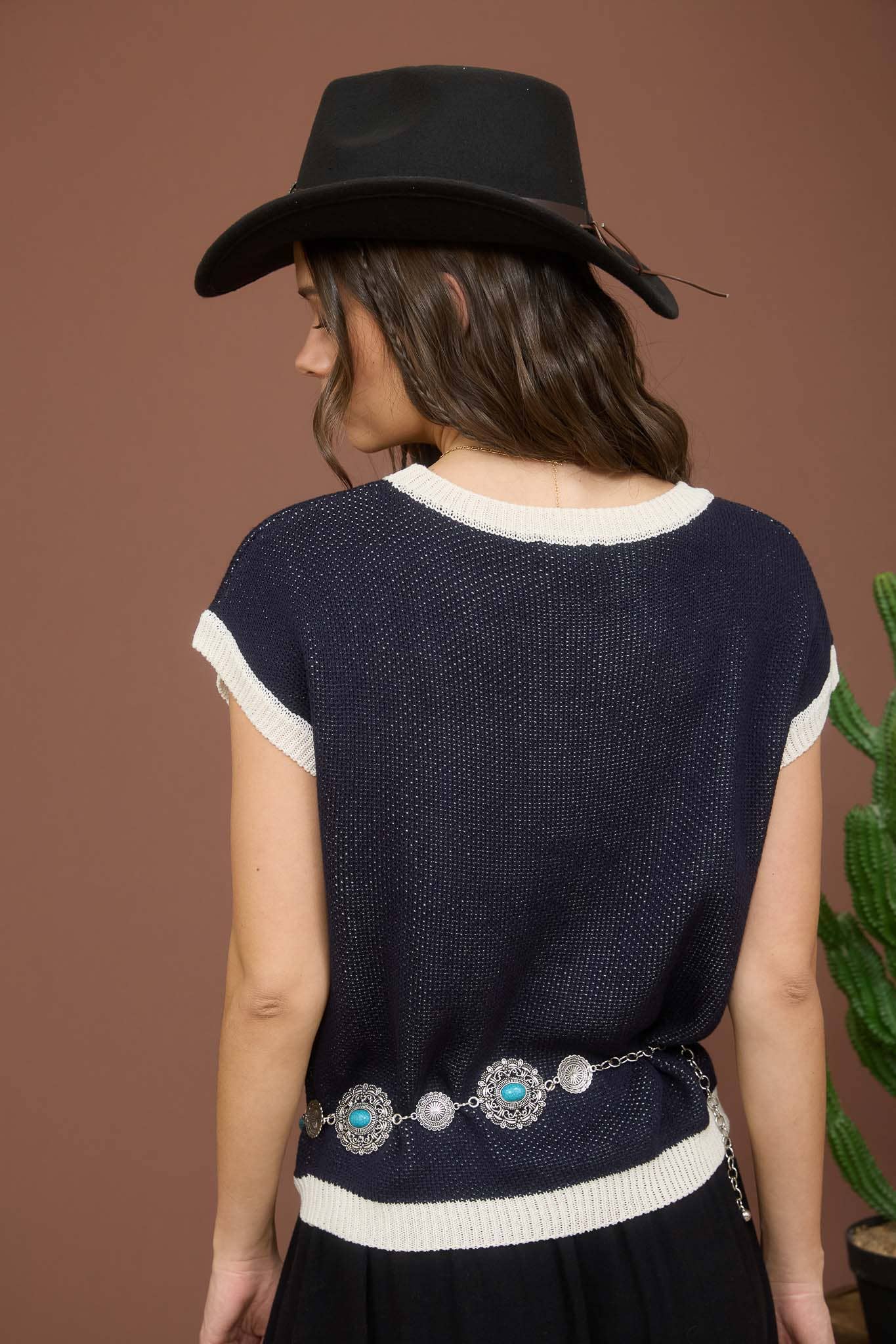 Navy Horseshoe Knit Sweater Top