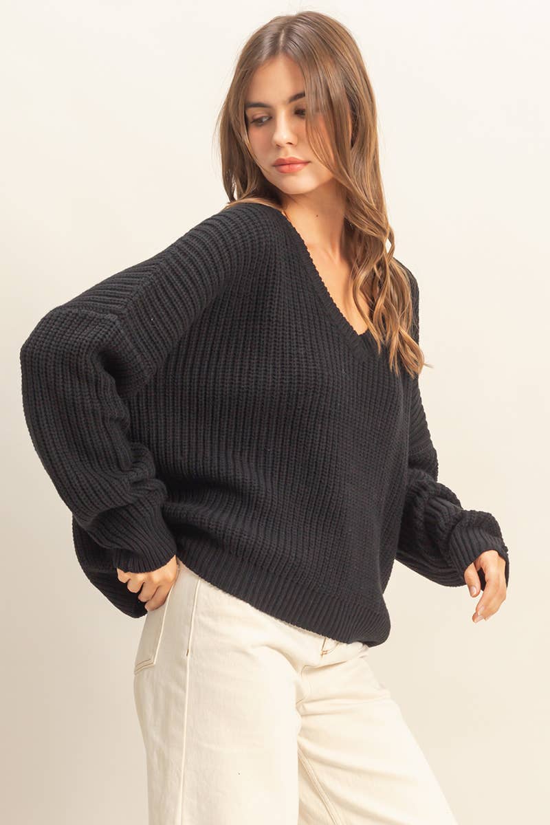 Oversized V-Neck Knit Sweater