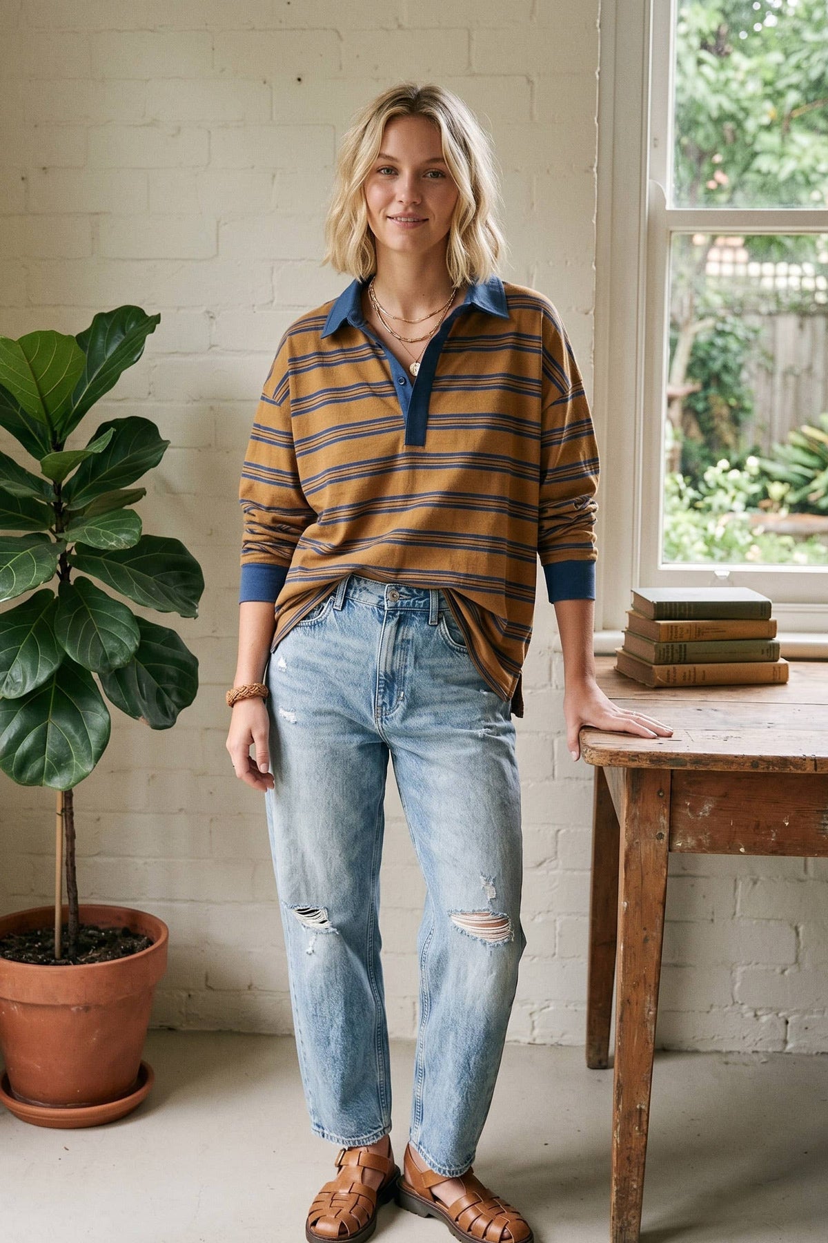 Oversized Striped Rugby Pullover
