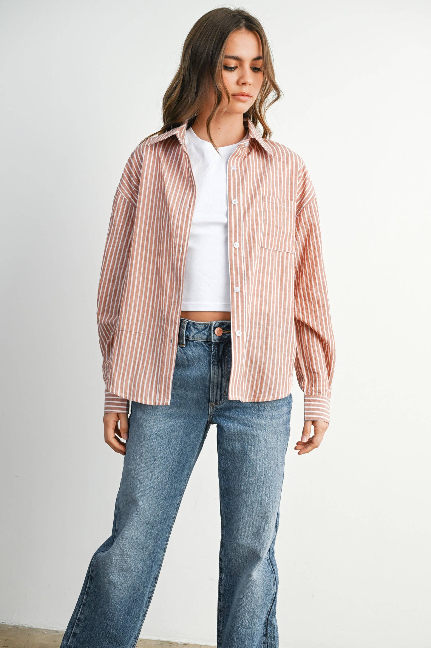 Striped Button-Up Long Sleeve Top