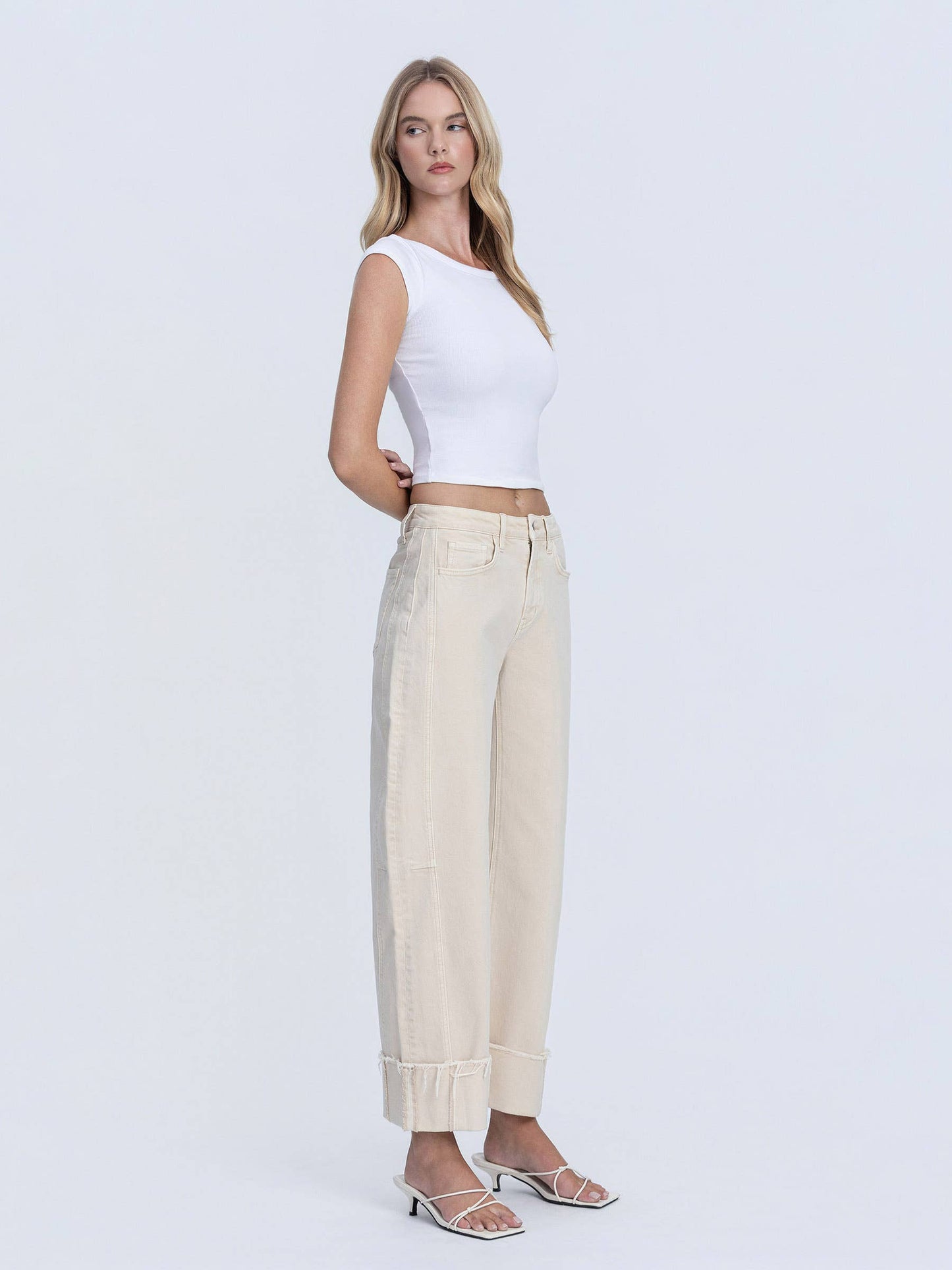 High Rise Cuffed Barrel Jean