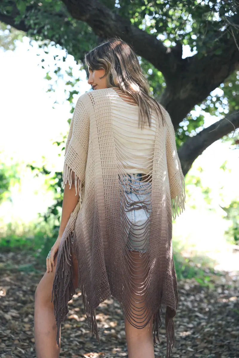 Fringe Boho Style Ombre Ruana