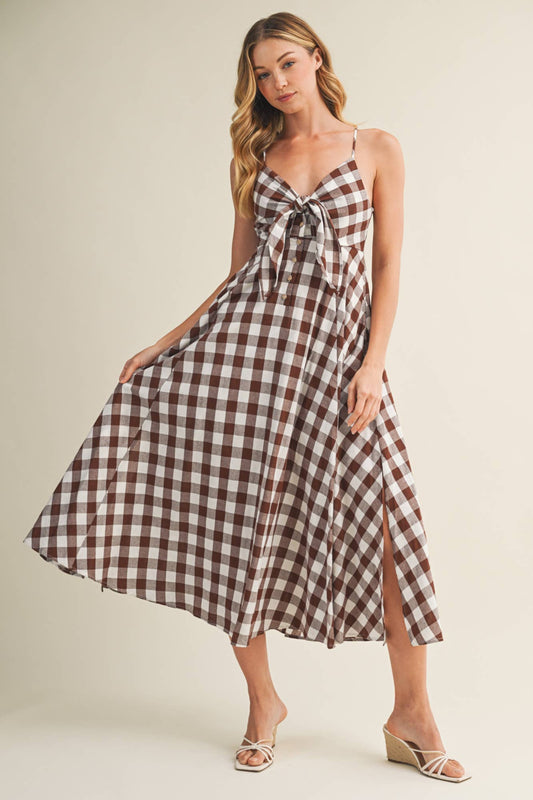 Picnic Perfect Brown Gingham Dress