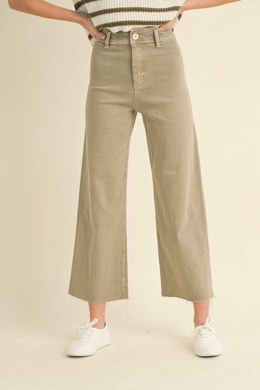 Wide Leg Straight Denim Pants-Stone