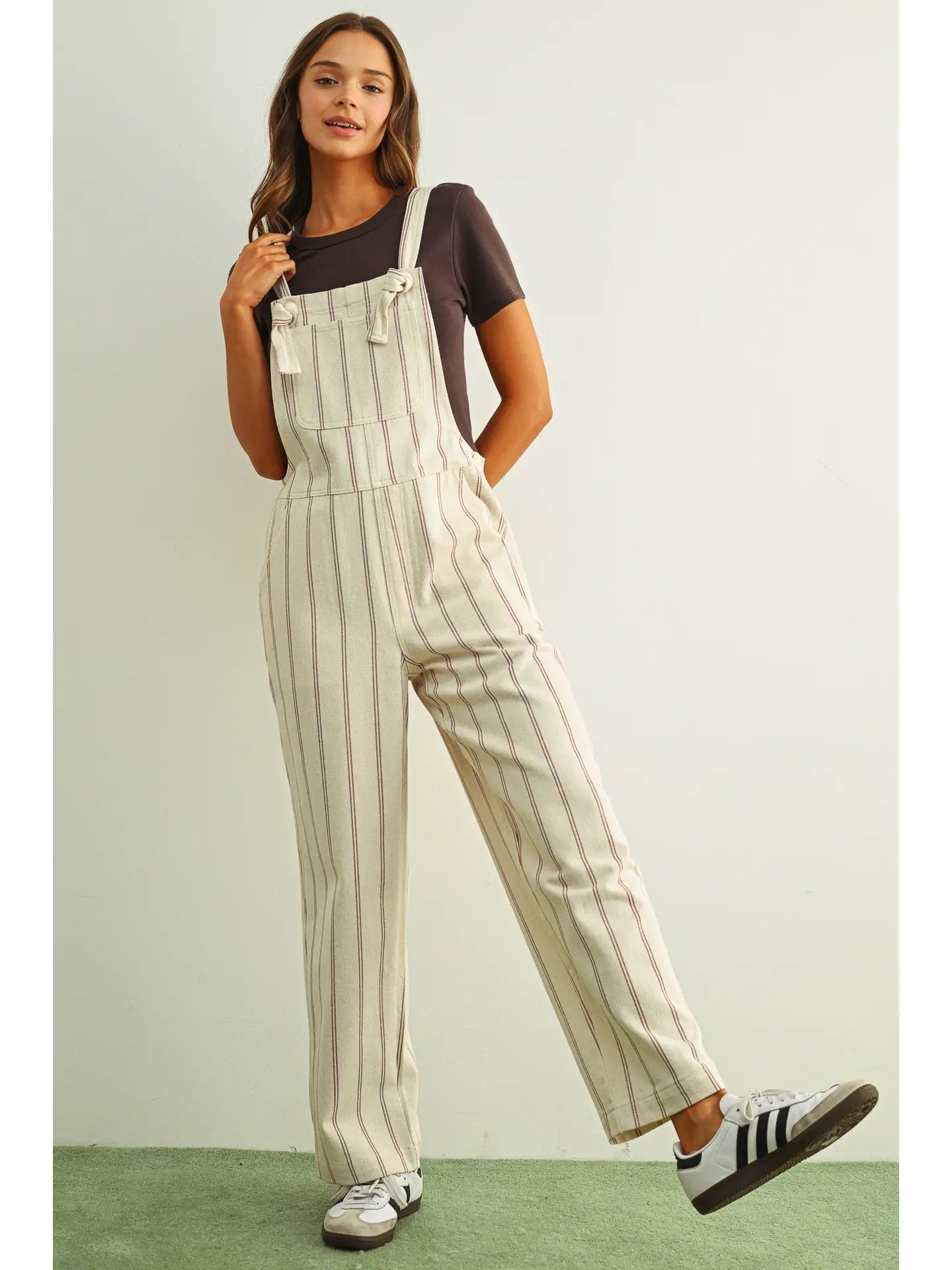 Brown Stripe Oatmeal Overalls