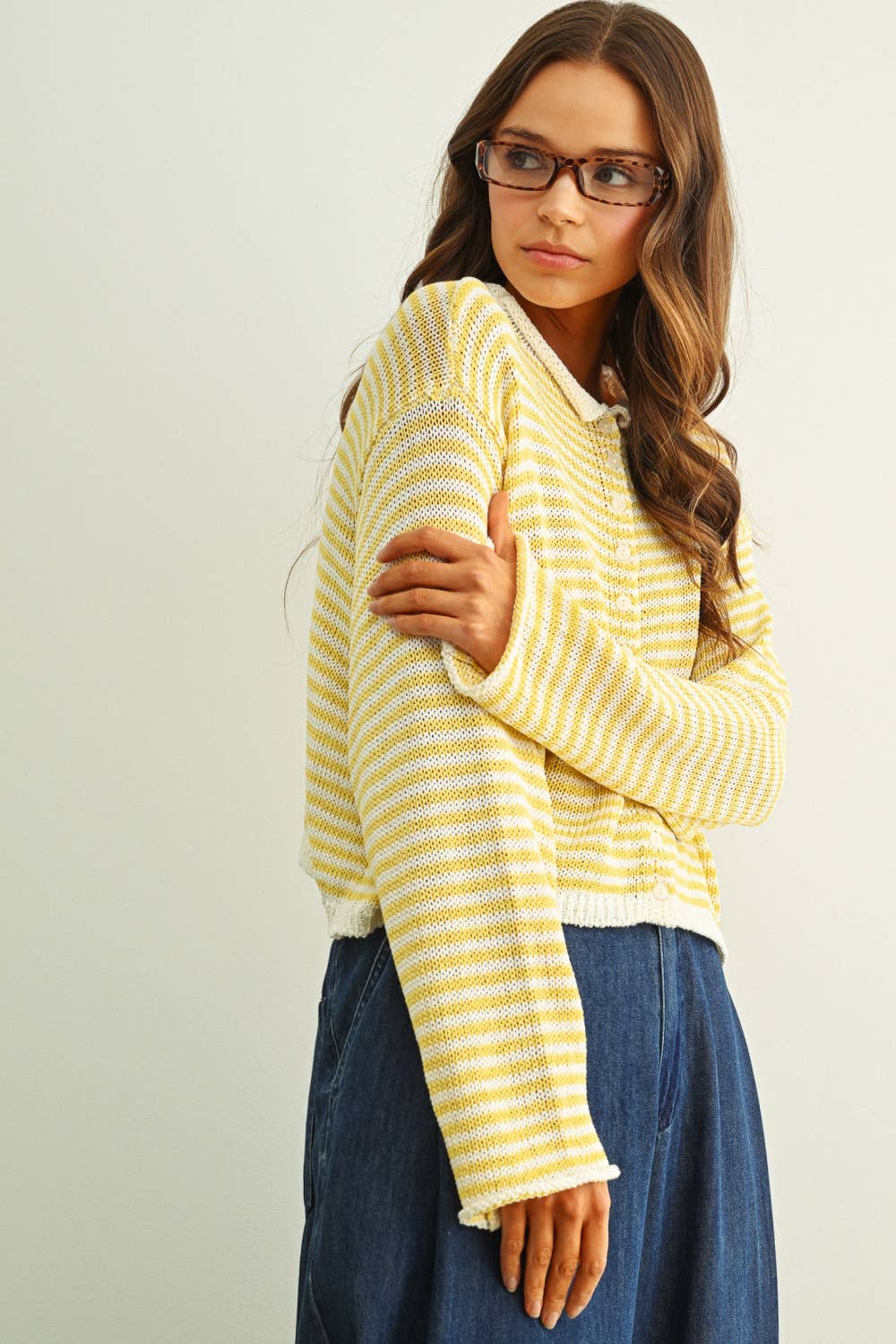 Stripe Button Front Knit Cardigan