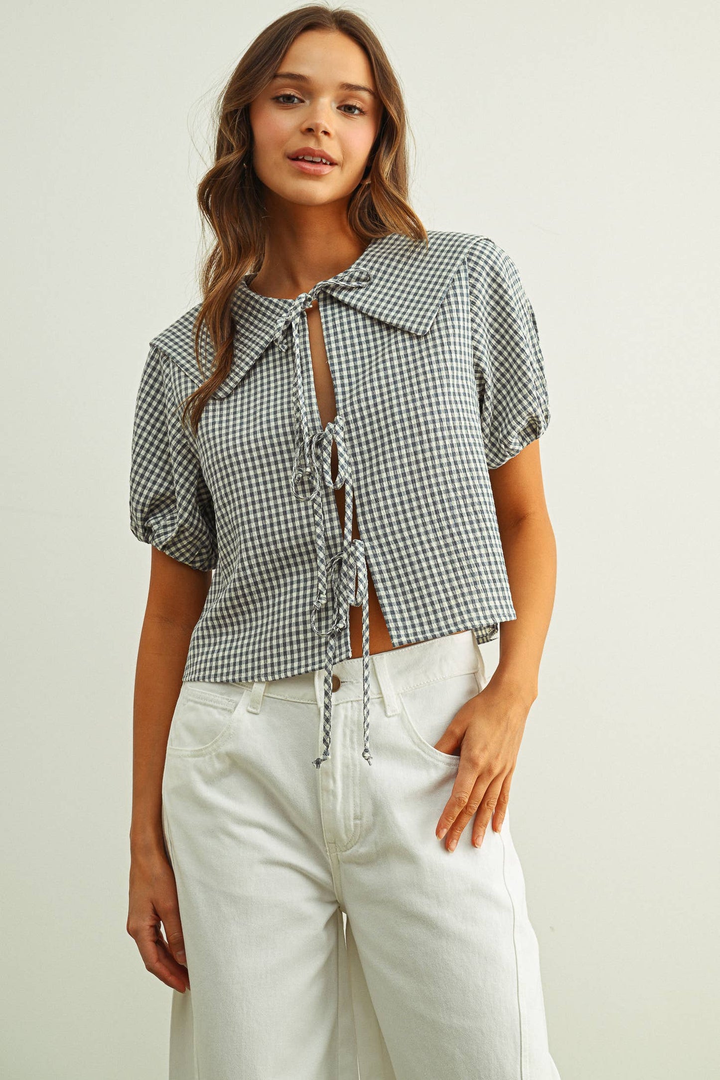 Gingham Tie Front Top