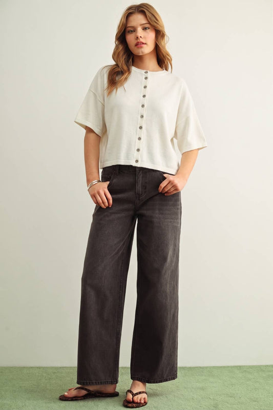 Button Down Half Sleeve Top