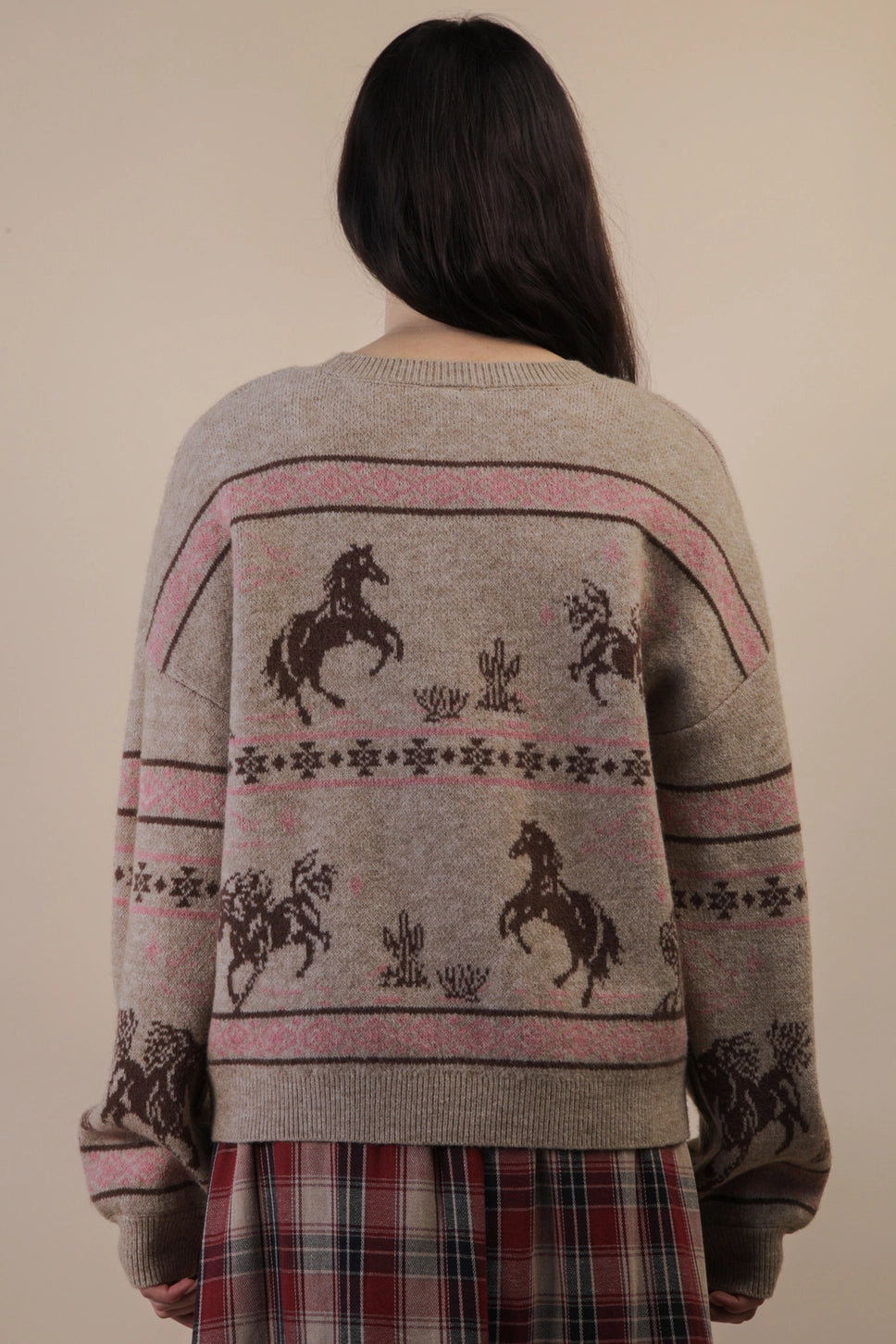 Oversized Western Graphic Knit Sweater Top