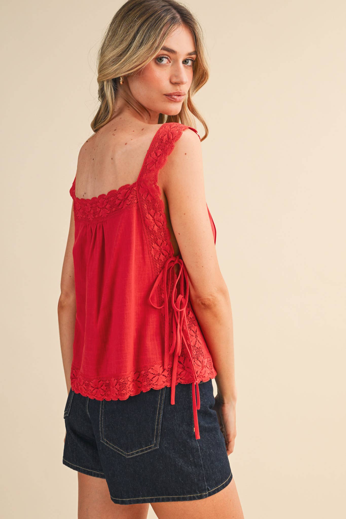 Lace Trim Side Tying Top