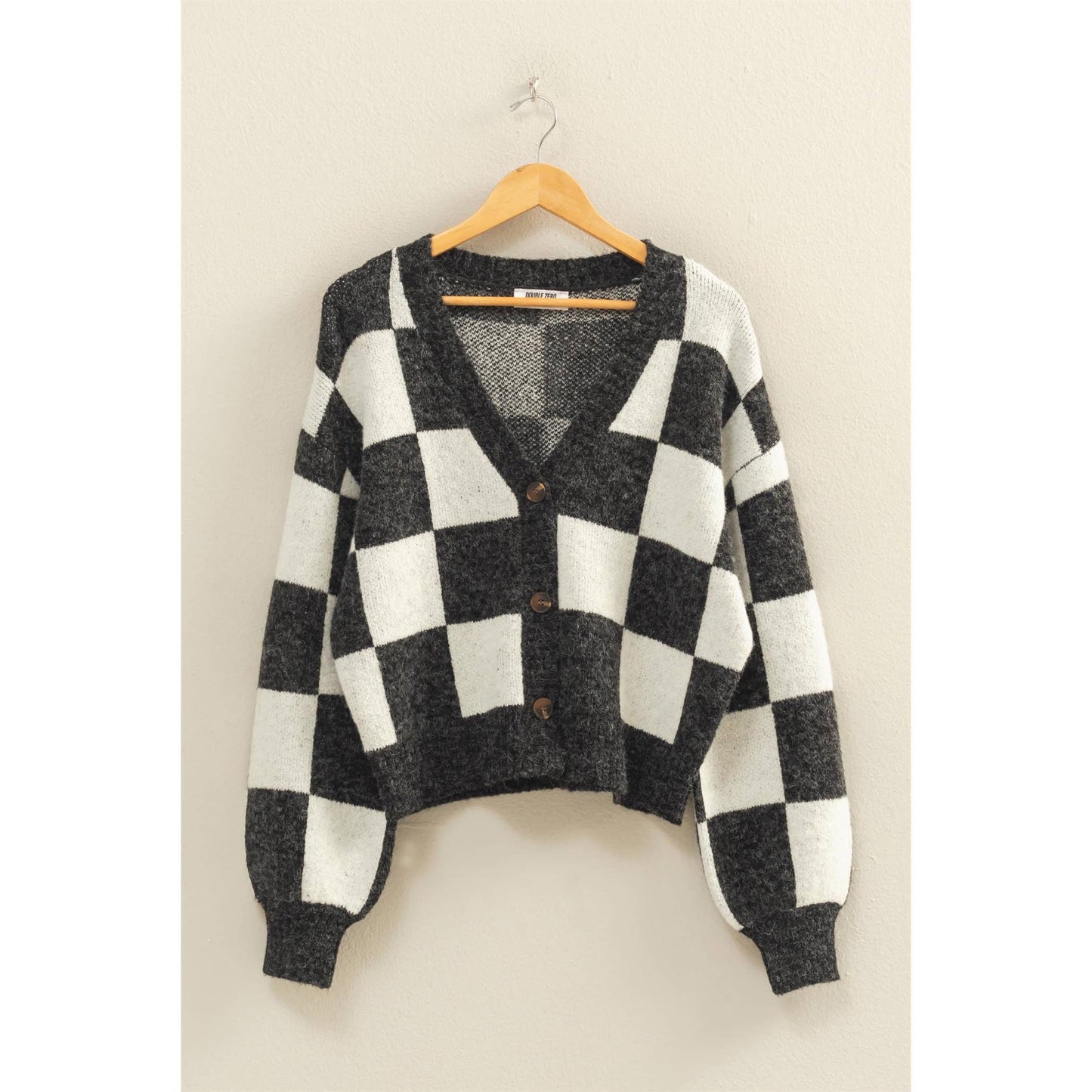 Checkered Button Front Cardigan Sweater