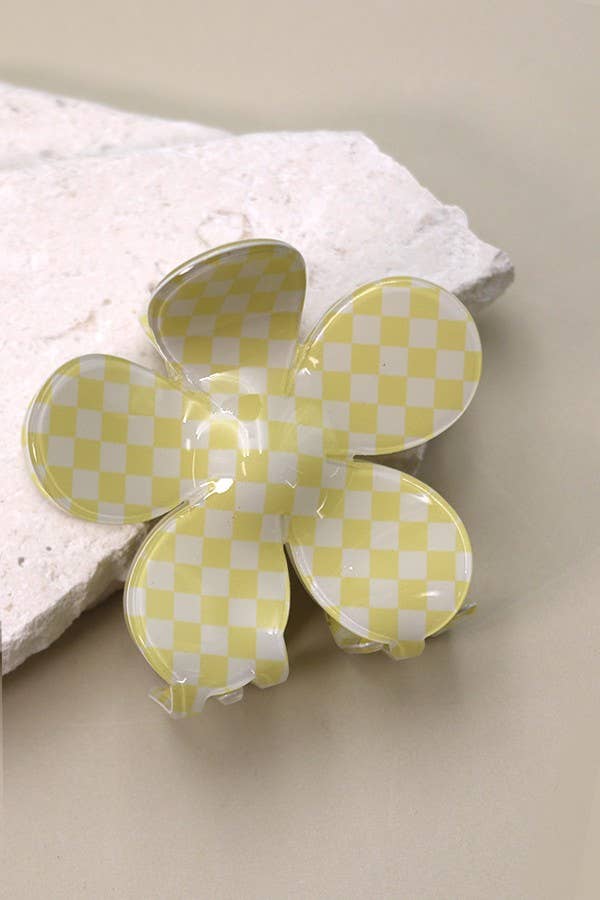 Jumbo Checker Flower Hair Claw Clip