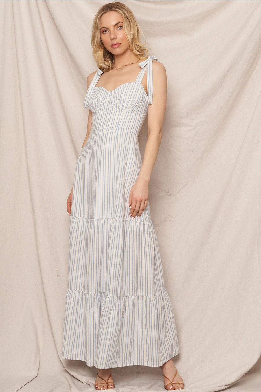 Shoulder Tie Striped Maxi Dress