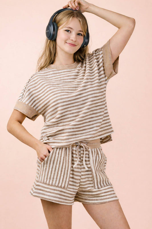 PLUS SIZE Striped Comfy Knit Top & Shorts Set