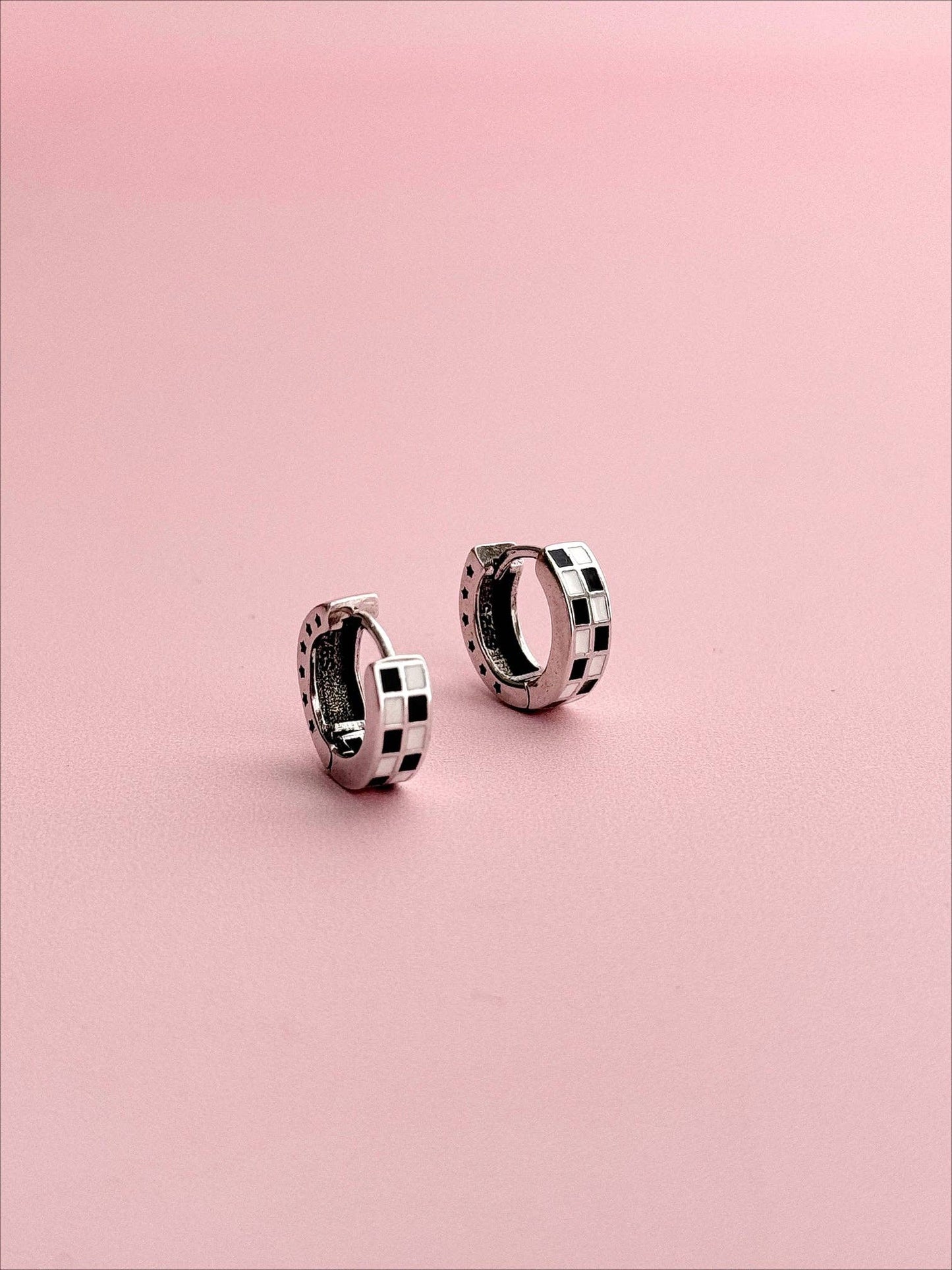 Checkered Huggie Earrings