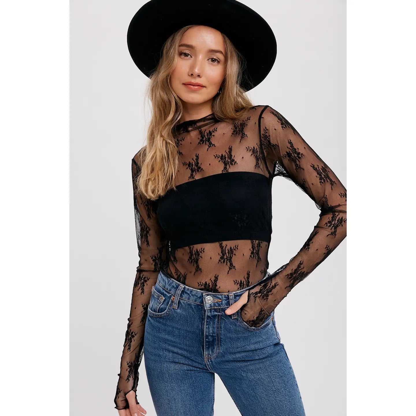 Floral Embroidery Lace Mesh Layering Top