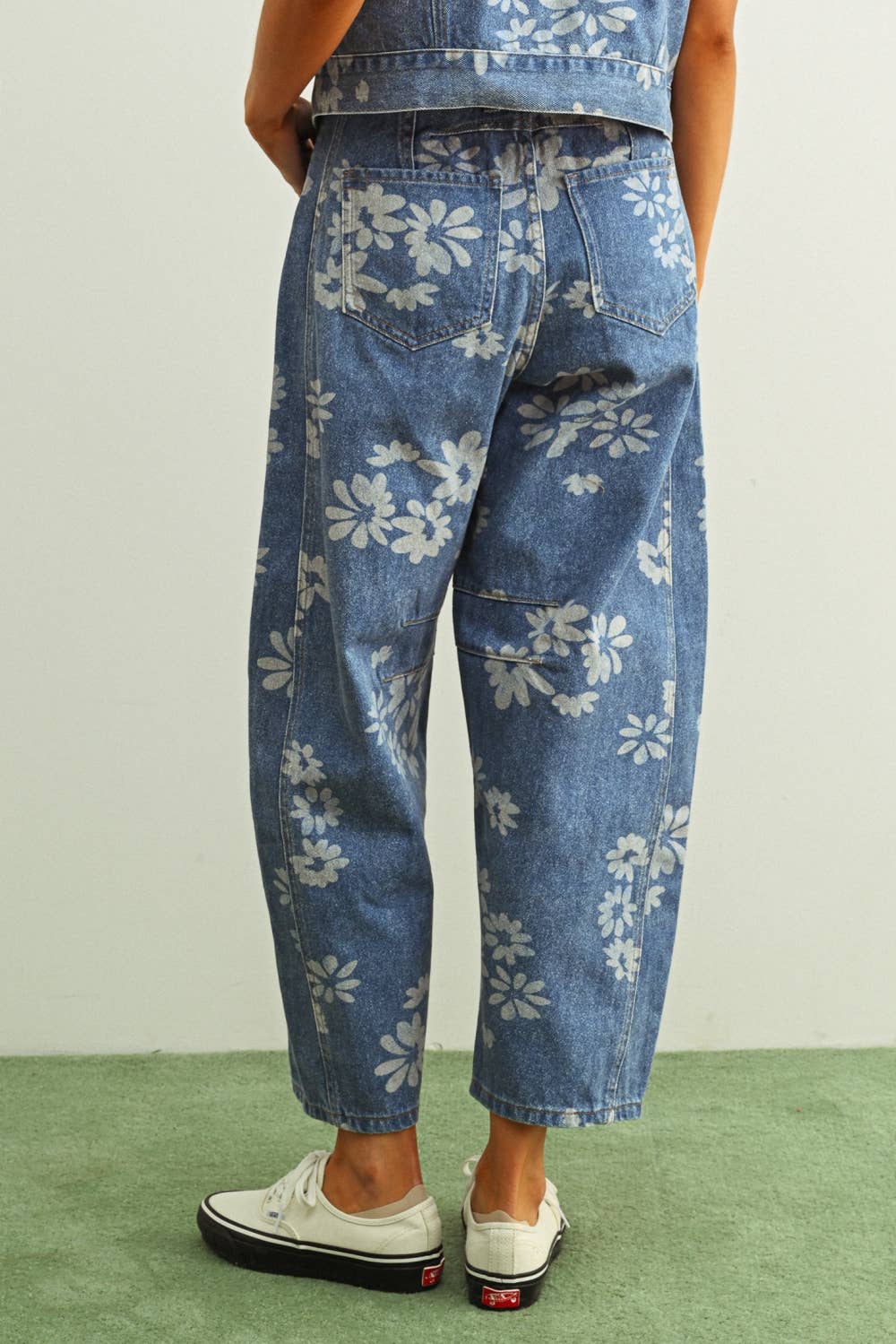 Floral Printed Denim Pants