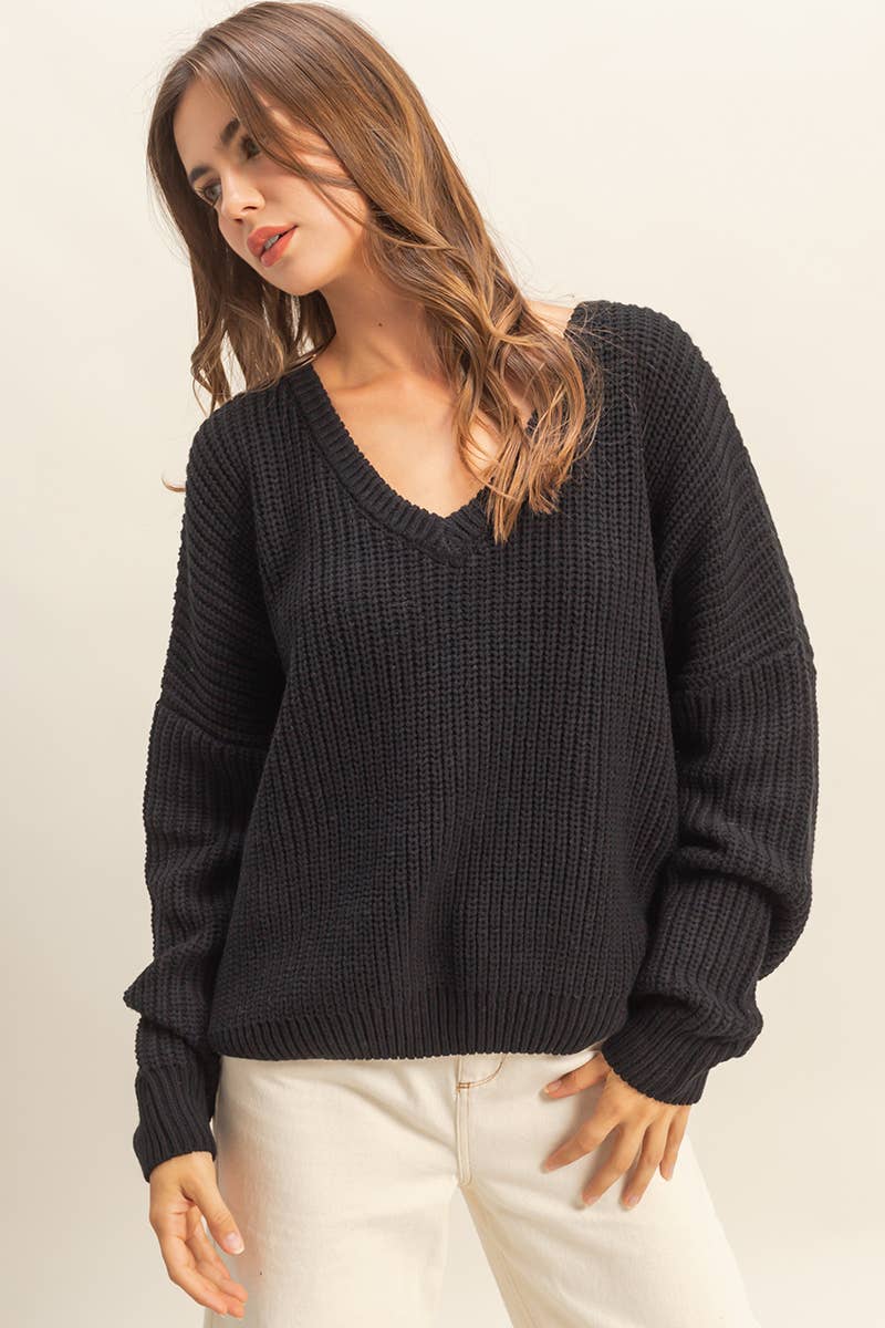 Oversized V-Neck Knit Sweater