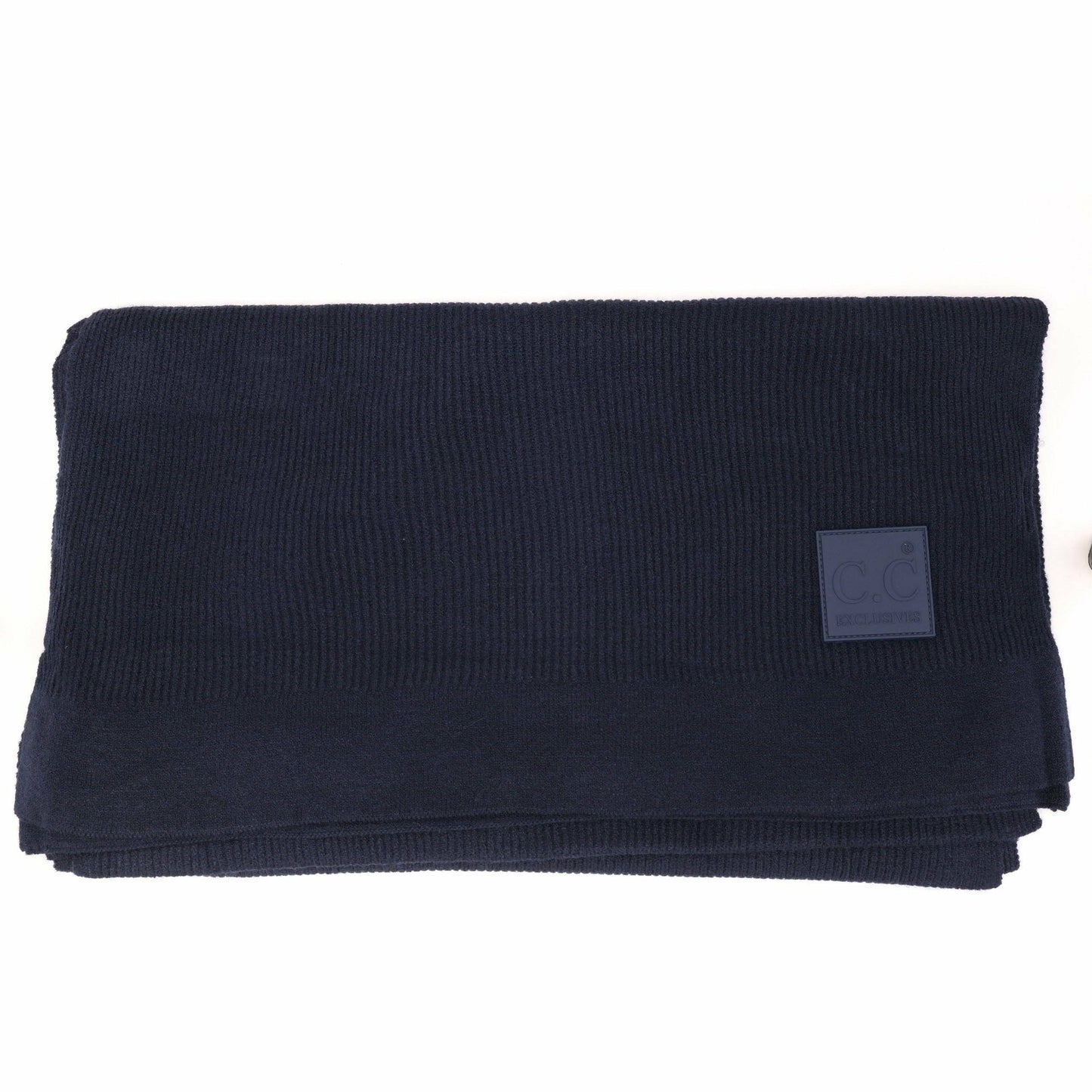 Solid Ribbed Knit CC Scarf with Rubber Patch