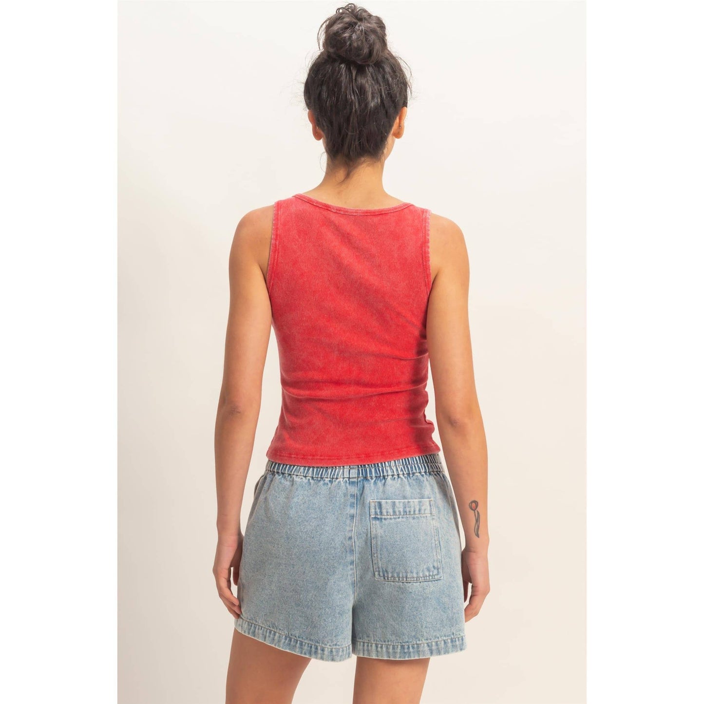 Acid Washed Henley Ribbed Tank Top