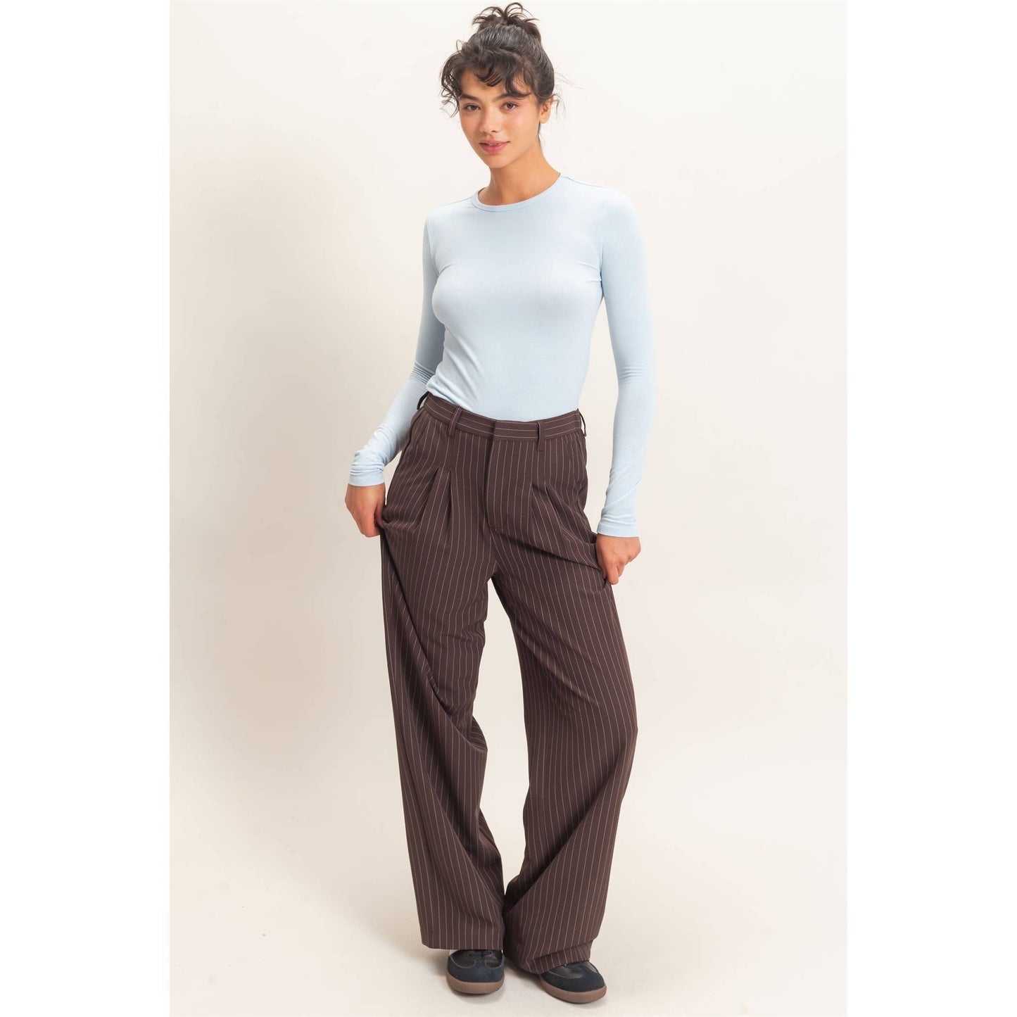 Pinstripe Wide-Leg Trousers