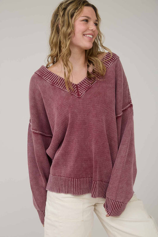 V Neck Long Sleeve Knit Sweater