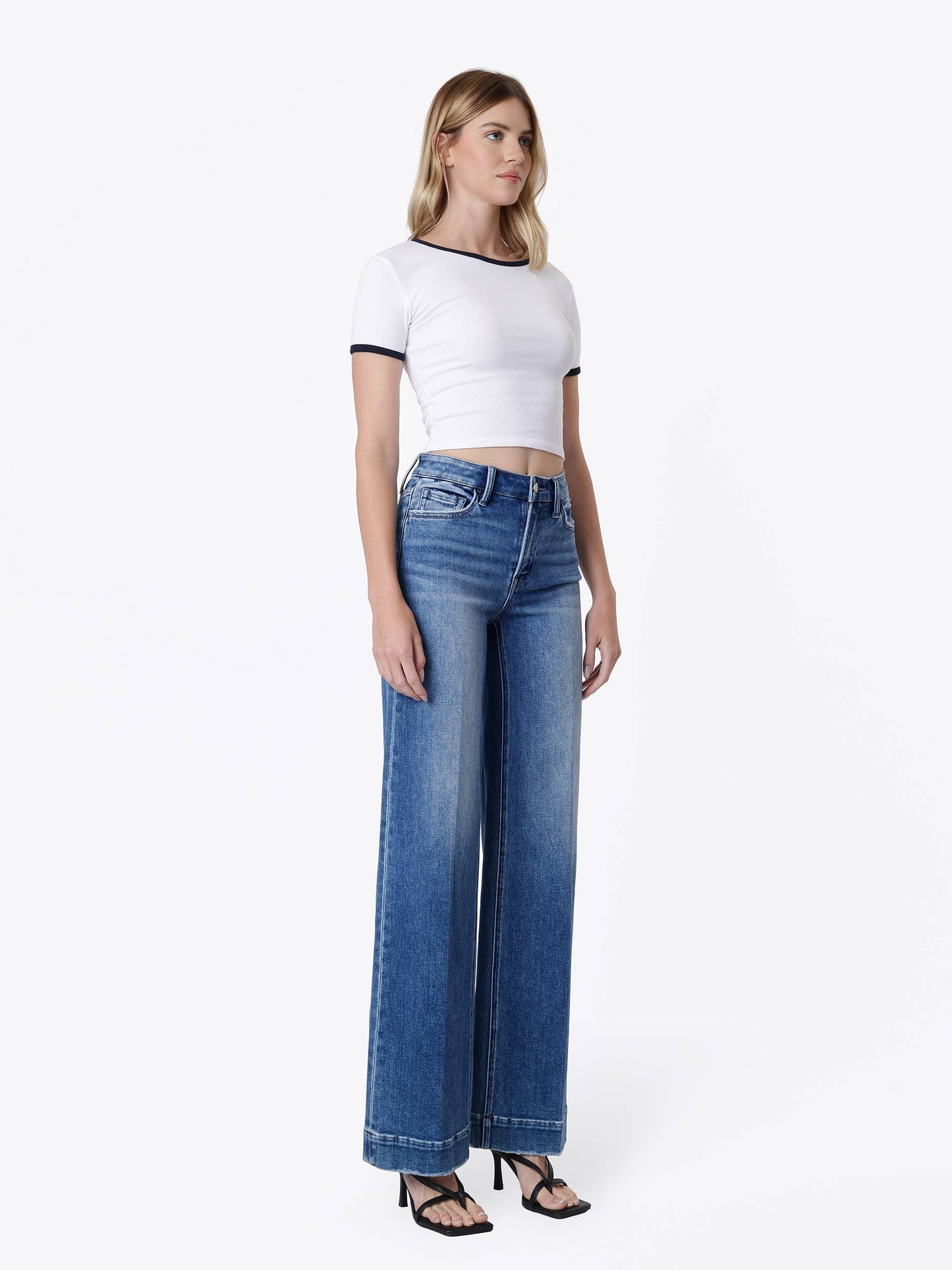 High Rise Trouser Fold Wide Leg Jeans