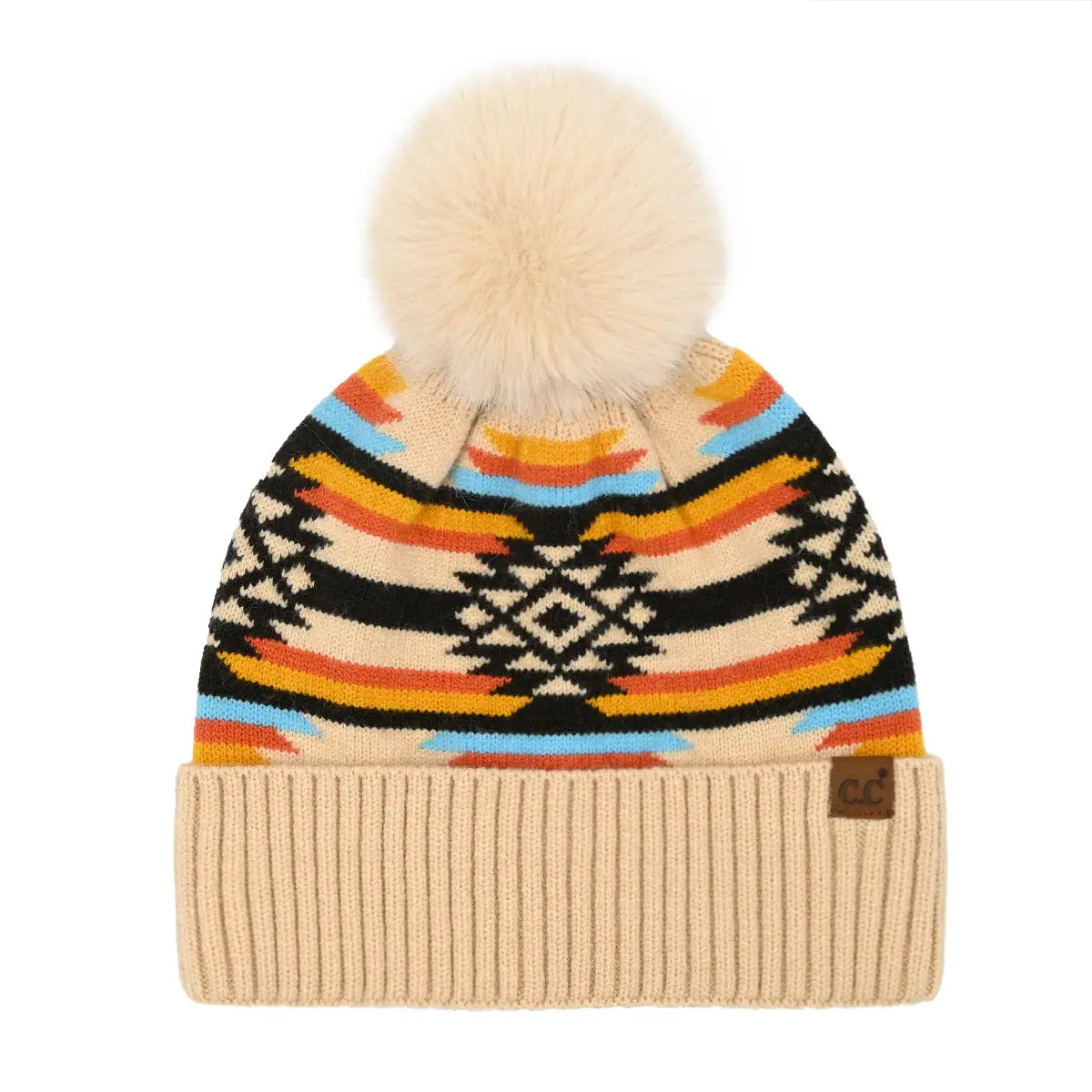 Aztec Patterned C.C Pom Beanie