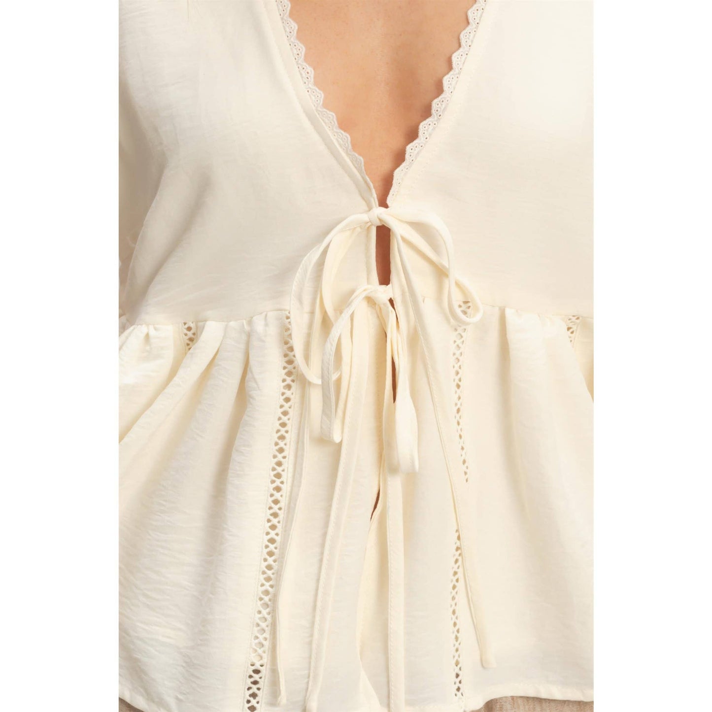 Lace Trim Tie Front Top