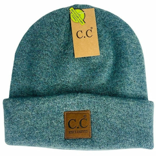 Unisex Soft Ribbed Leather Patch C.C. Beanie