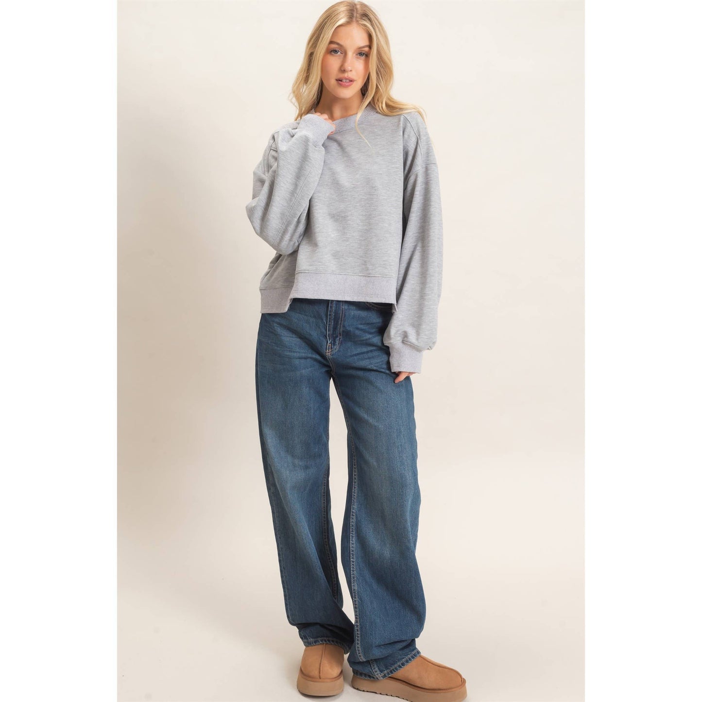 Ribbed Crew Neck Sweatshirt