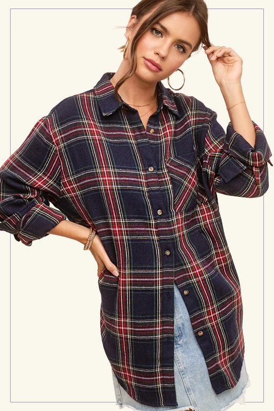 Loose Fit Button Down Soft Fabric Plaid Shirts