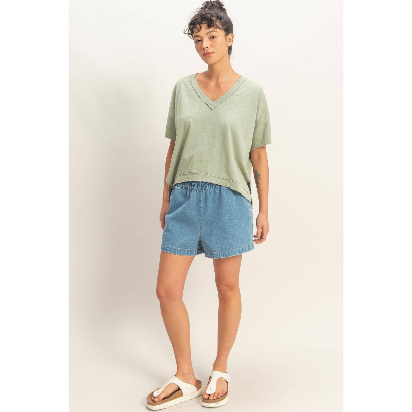 Oversized V-Neck Short Sleeve Top