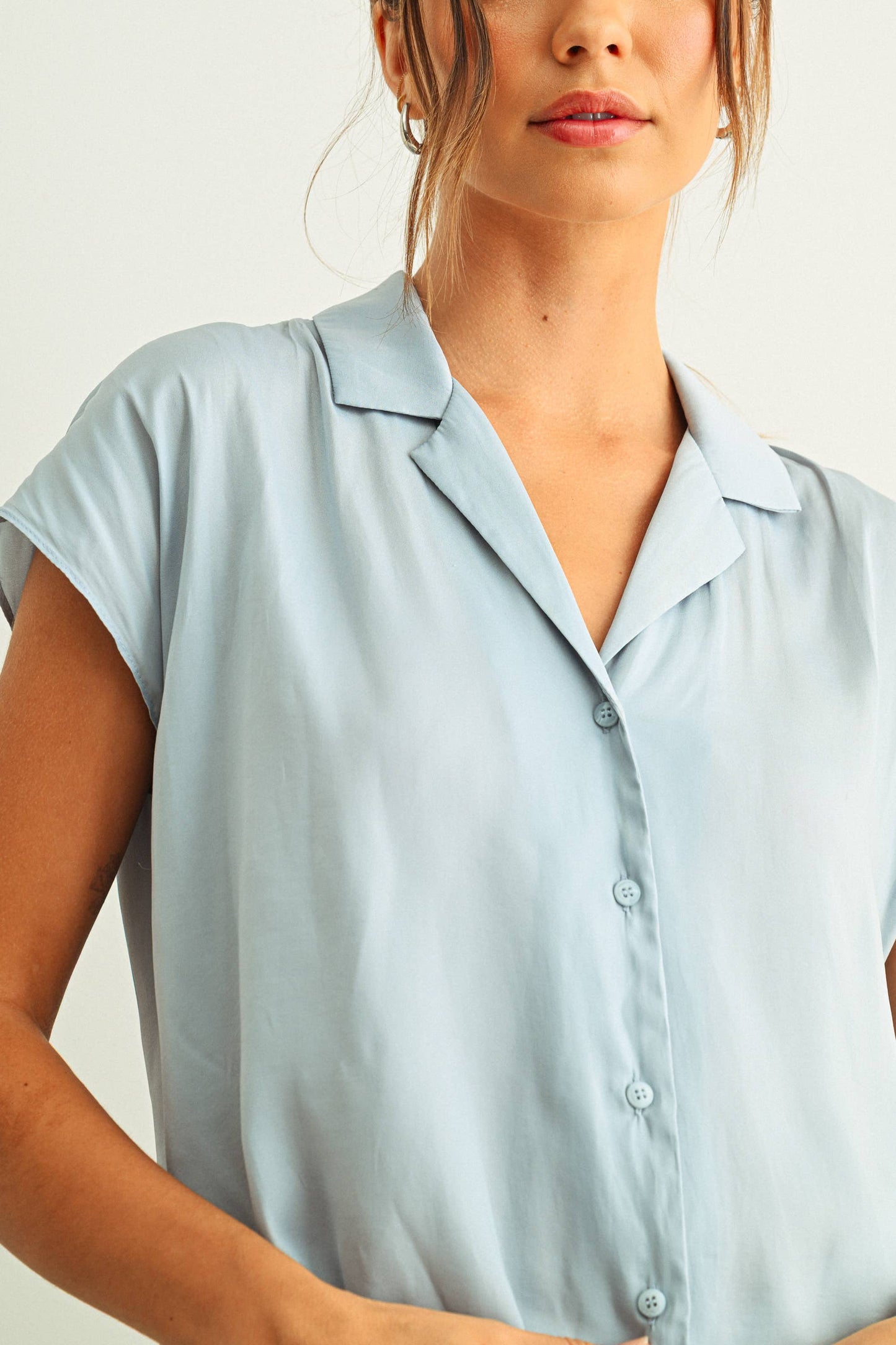 Button Down Cap Sleeve Shirt