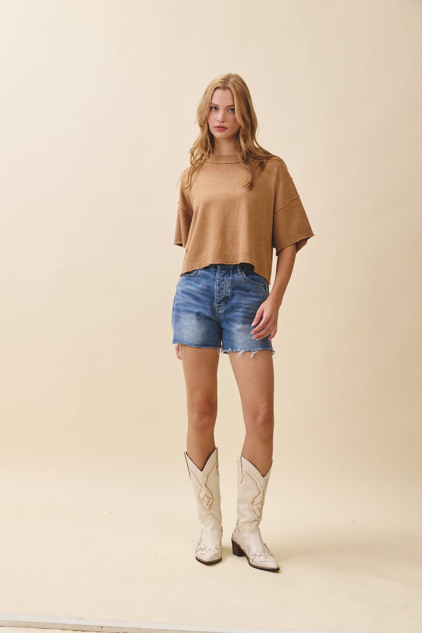Cropped Short Sleeve Sweater