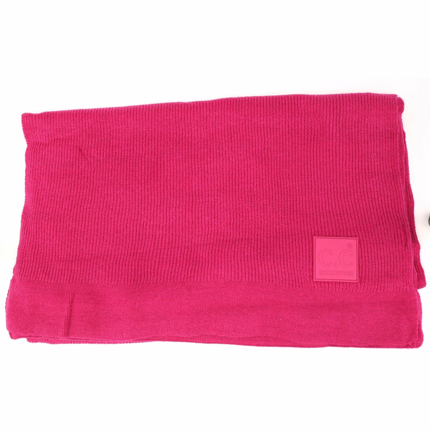 Solid Ribbed Knit CC Scarf with Rubber Patch