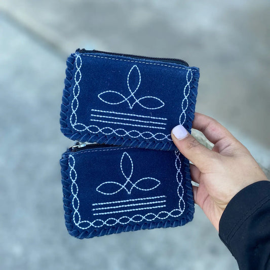 Navy Blue Bootstitch Leather Coin Pouch