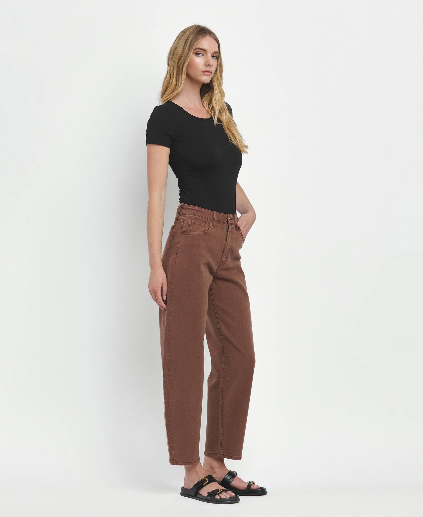 Super High Rise Brown Slim Barrel Jeans