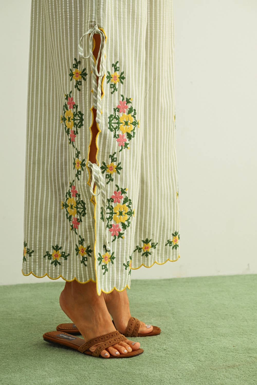 Floral Embroidered Pants
