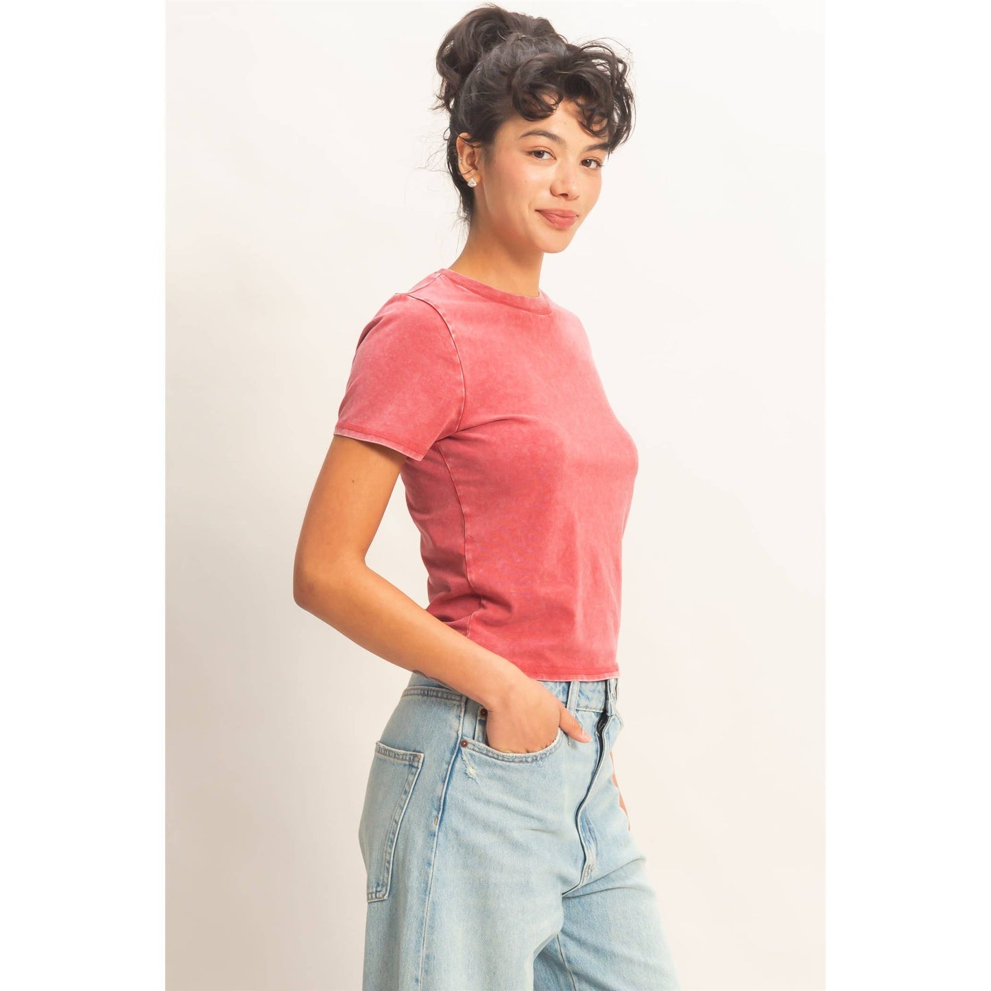 Mineral Washed Short Sleeve Crew Neck Top