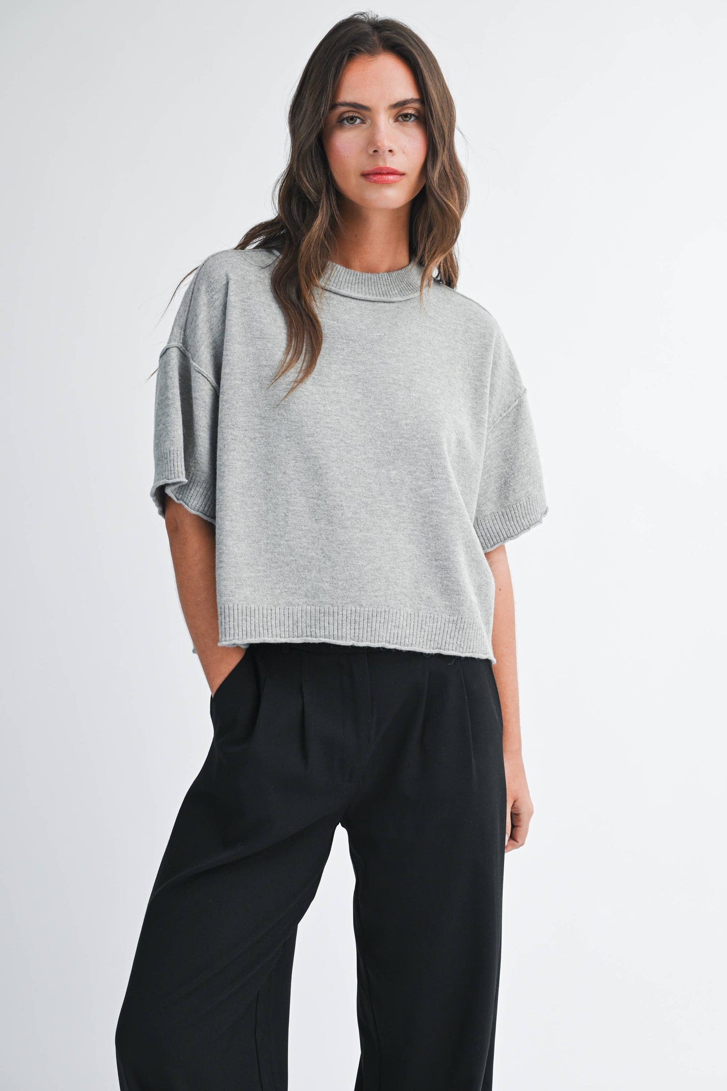 Cropped Short Sleeve Sweater