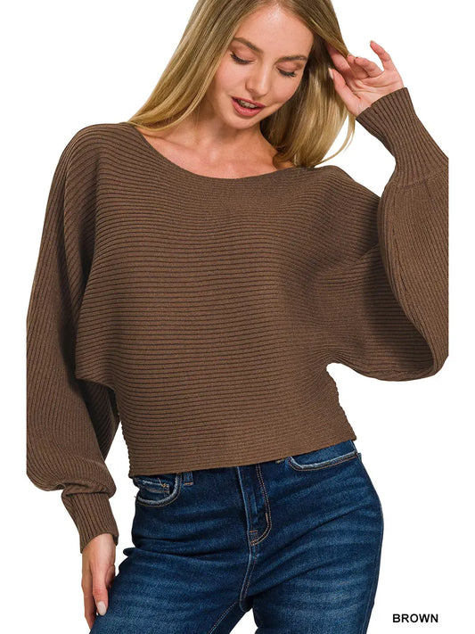 Boat Neck Balloon Sleeve Sweater