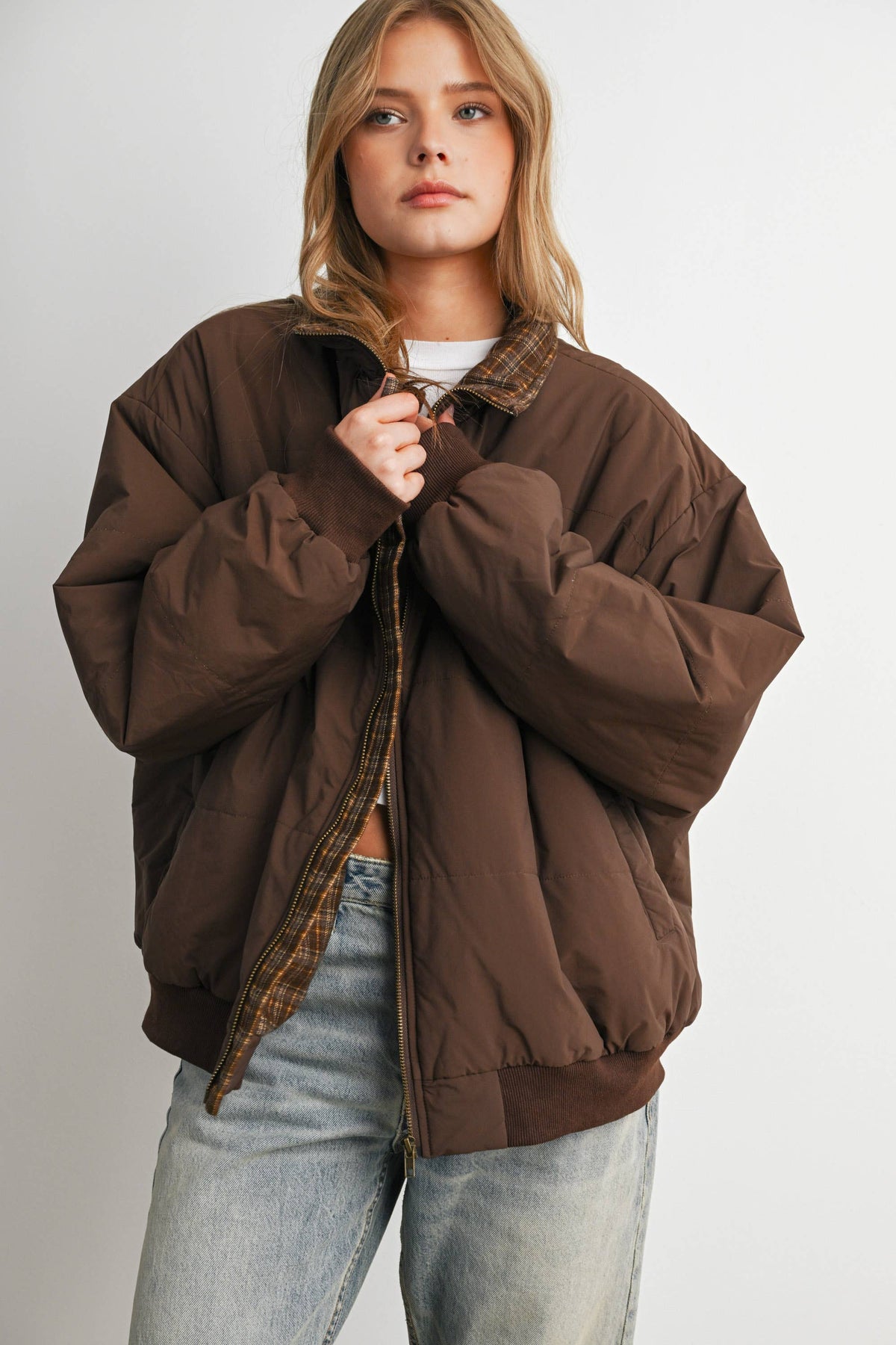 Quilted Zip-Up Bomber Jacket