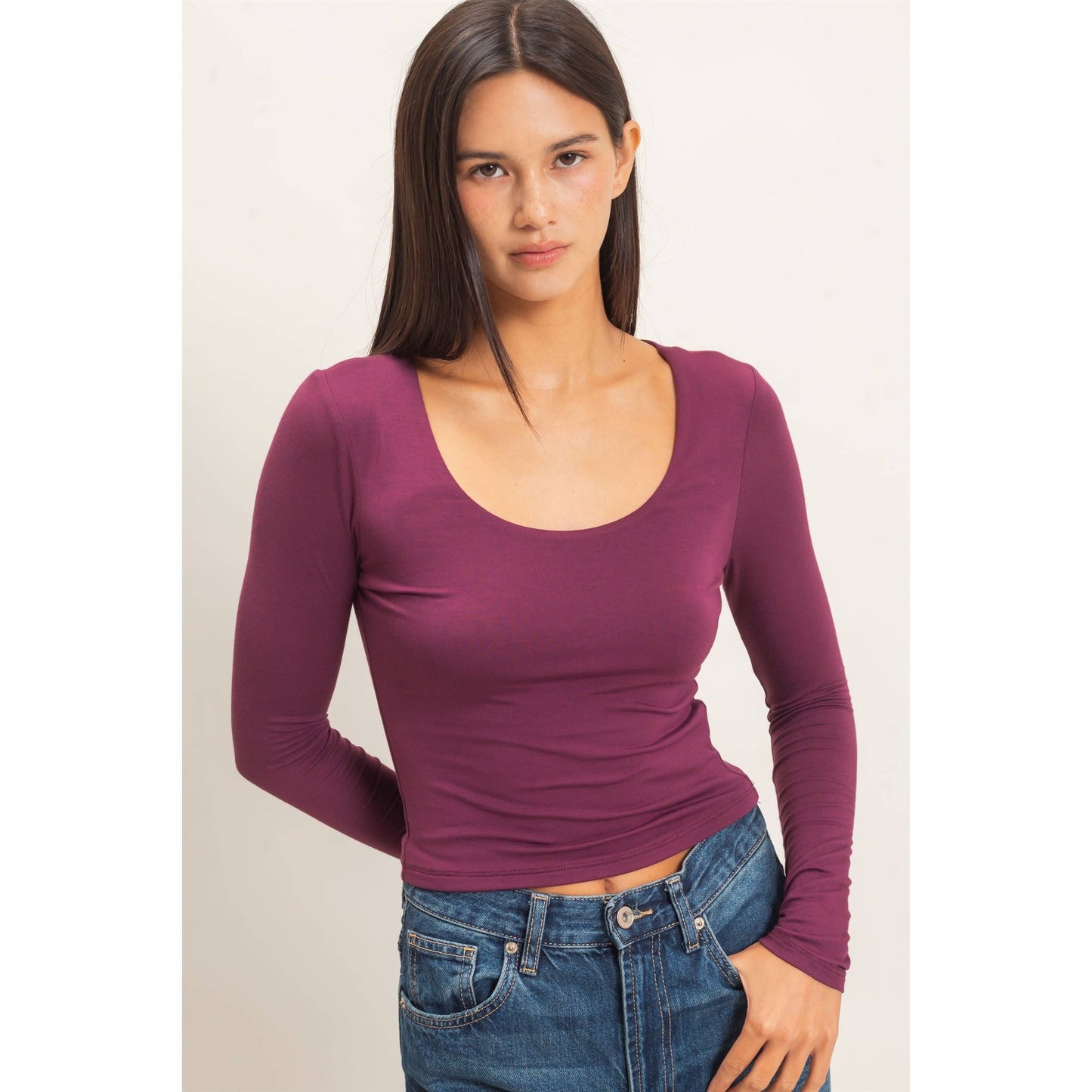 Scoop Neck Long Sleeve Top