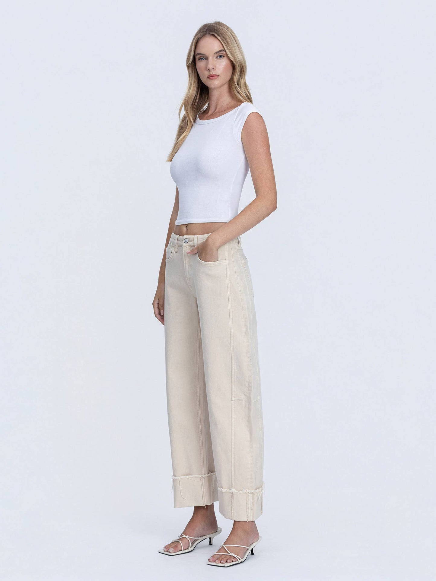 High Rise Cuffed Barrel Jean