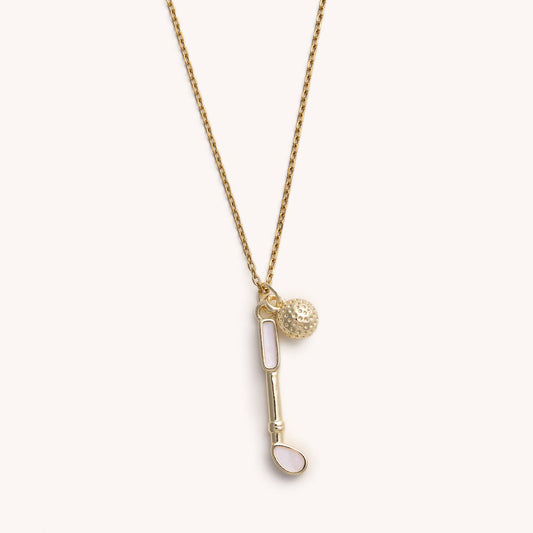 Gold Golf Ball & White Club Necklace